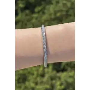 Gümüş Renk Taş Detaylı YSX Kelepçe Bileklik