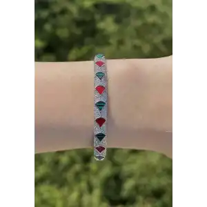 Gümüş Renk Taş Detaylı YSX Kelepçe Bileklik