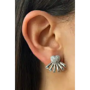 Gümüş Renk Taş Detaylı YSX Küpe (Çift)