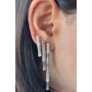 Gümüş Renk Taş Detaylı YSX Küpe 3lü