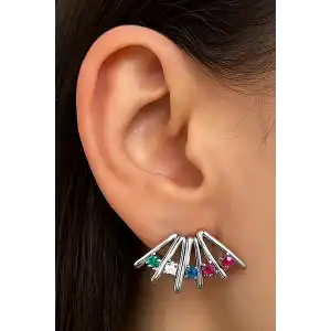 Gümüş Renk Taş Detaylı YSX Küpe (Çift)