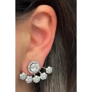 Gümüş Renk Taş Detaylı YSX Küpe (Çift)