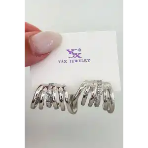 Gümüş Renk Taş Detaylı YSX Küpe (Çift)