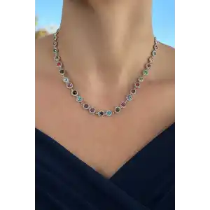 Gümüş Renk Taş Detaylı YSX VİP Tasarım Kolye