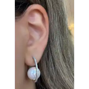 Gümüş Renk Taş Ve İnci Detaylı Çelik Xupıng Küpe (Çift)