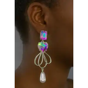 Gümüş Renk Taş Ve İnci Detaylı Tasarım Küpe (Çift)