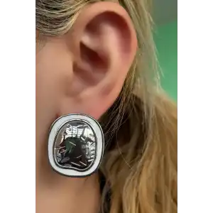 Gümüş Renk Tasarım Çelik Küpe (Çift)