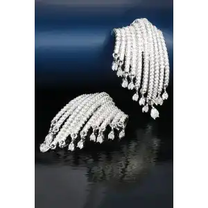 Gümüş Renk Taşlı Abiye Küpe (Çift)