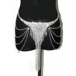 Gümüş Renk Taşlı Bel Zinciri