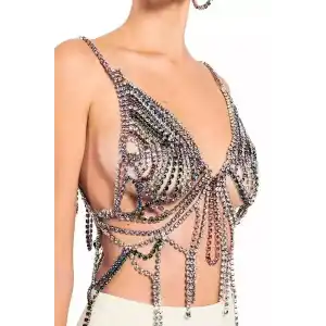 Gümüş Renk Taşlı Bikini Üstü /Bralet /Vücut Aksesuarı