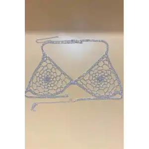 Gümüş Renk Taşlı Bikini Üstü /Bralet /Vücut Aksesuarı