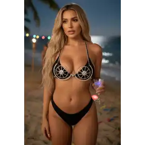 Gümüş Renk Taşlı Bikini Üstü/ Vücut Aksesuarı