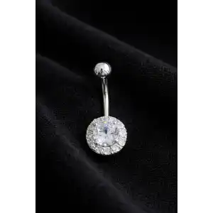 Gümüş Renk Taşlı Cerrahi Çelik Göbek Piercing