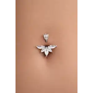 Gümüş Renk Taşlı Cerrahi Çelik Göbek Piercingi