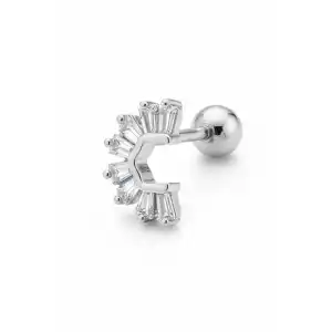 Gümüş Renk Taşlı Cerrahi Çelik Tragus/Kıkırdak Küpe/Piercing (Tek)