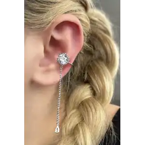Gümüş Renk Taşlı Ear Cuff (Tek)