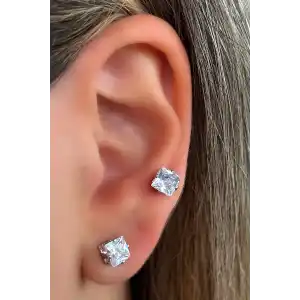 Gümüş Renk Taşlı Küpe (Çift)