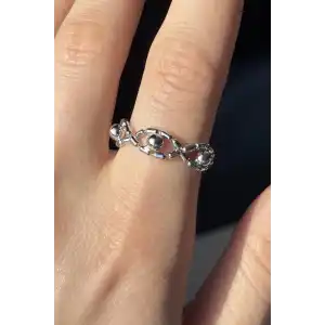 Gümüş Renk Top Detaylı Ayarlanabilir Yüzük