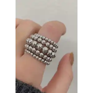 Gümüş Renk Top Detaylı Tasarım Yüzük