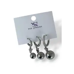 Gümüş Renk Top Detaylı VİP 3lü YSX Küpe Set