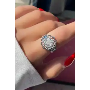 Gümüş Renk Tuğra Figürlü Ayarlanabilir Çelik Yüzük