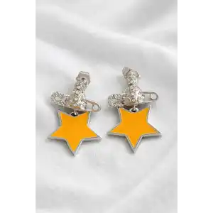 Gümüş Renk Turuncu Yıldız Figürlü 14K Altın Kaplama TX Küpe (Çift)