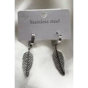 Gümüş Renk Yaprak Figürlü Çelik Küpe (Çift)