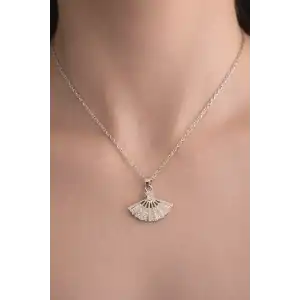 Gümüş Renk Yelpaze Figürlü Çelik Kolye