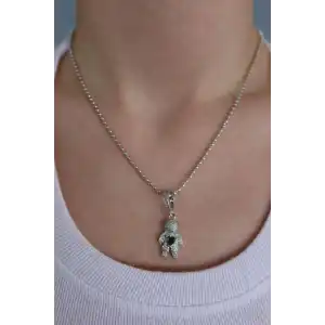 Gümüş Renk Yeşil Taş Detaylı YSX Kolye