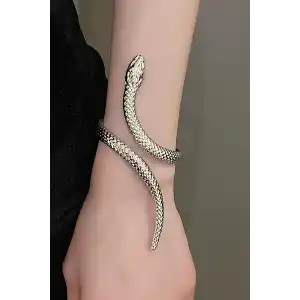 Gümüş Renk Yılan Figürlü Tasarım Bileklik Kol Aksesuarı