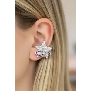 Gümüş Renk Yıldız Figürlü 14K Altın Kaplama TX Ear Cuff (Tek)