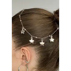 Gümüş Renk Yıldız Figürlü Sallantılı Tel Toka