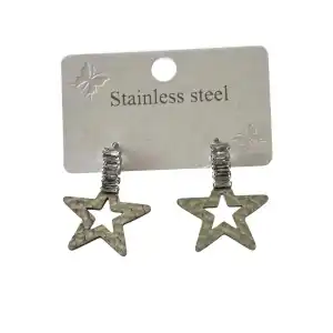Gümüş Renk Yıldız Figürlü Taş Detaylı Çelik Küpe (Çift)
