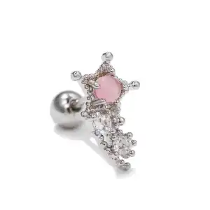 Gümüş Renk Yıldız Figürlü Taş Detaylı Çelik Tragus/Kıkırdak Küpe/Piercing (Tek)