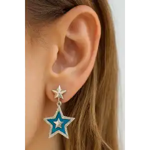 Gümüş Renk Yıldız Figürlü Taş Detaylı YSX Küpe (Çift)