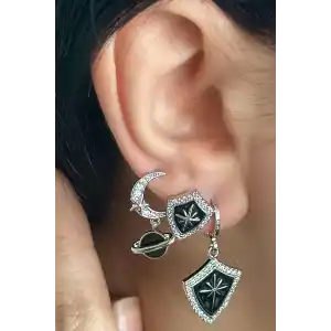 Gümüş Renk Yıldız Figürlü VİP 3lü YSX Küpe Set