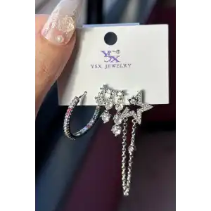 Gümüş Renk Yıldız Figürlü VİP 3lü YSX Küpe Set