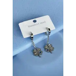 Gümüş Renk Yonca Figürlü Çelik Küpe (Çift)