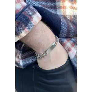 Gümüş Renk Zincir Detaylı Çelik Bileklik (Unisex)