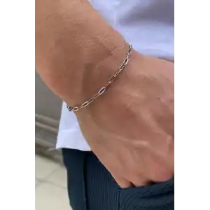 Gümüş Renk Zincir Detaylı Çelik Bileklik (Unisex)