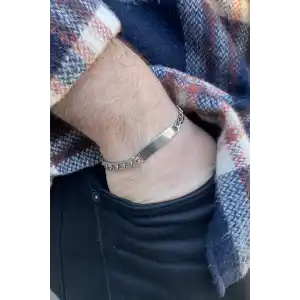 Gümüş Renk Zincir Detaylı Çelik Bileklik (Unisex)