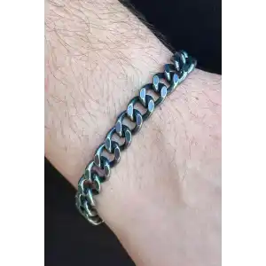 Gümüş Renk Zincir Detaylı Erkek Çelik Bileklik