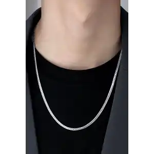 Gümüş Renk Zincir Detaylı Unisex Çelik Kolye