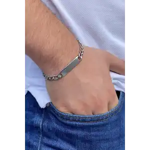 Gümüş Renk Zincir Erkek Çelik Bileklik