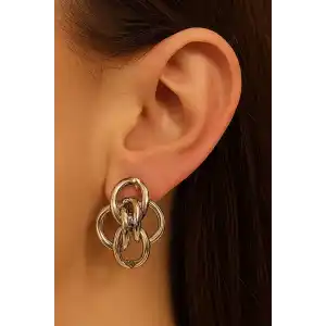 Gümüş Renk Zincir Figürlü Küpe (Çift)