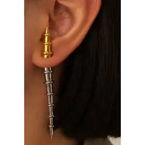 Gümüş Ve Altın Renk 14K Altın Kaplama TX Küpe (Çift)