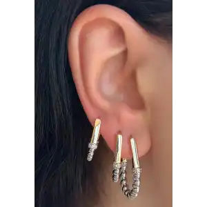 Gümüş Ve Altın Renk Burgu Detaylı 3lü YSX Küpe Set