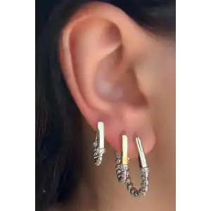 Gümüş Ve Altın Renk Burgu Detaylı YSX Küpe Set