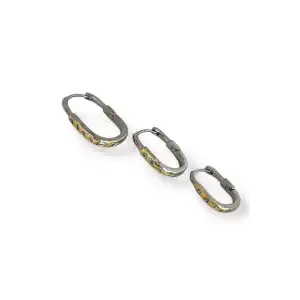 Gümüş Ve Altın Renk Çarpı  Detaylı Taşlı VİP 3lü YSX Küpe Set