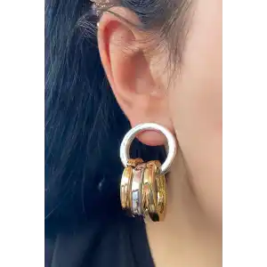 Gümüş Ve Altın Renk Halka Figürlü Sallantılı Küpe (Çift)